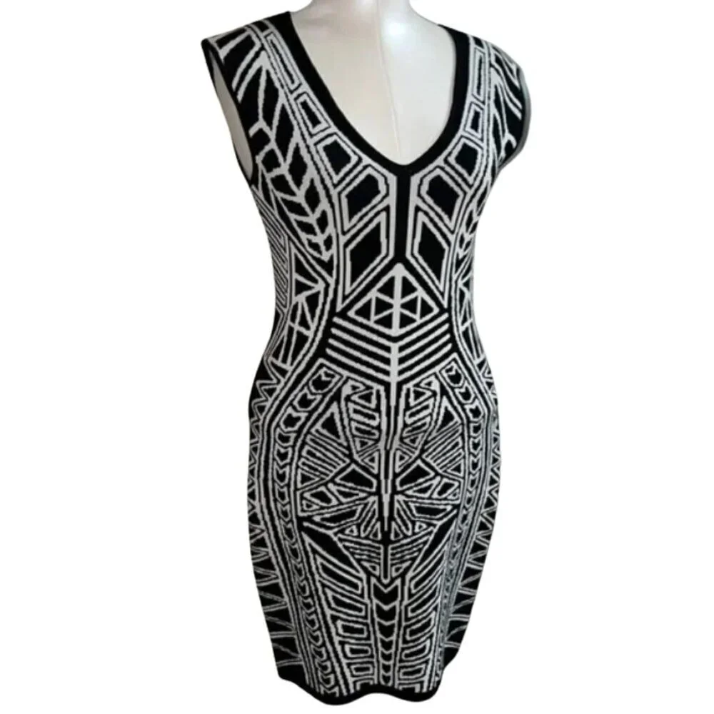 NWOT! Arden B Geometric Print Jacquard Sweater Bodycon Dress – RETRO 90's SM $99 - Picture 3 of 8